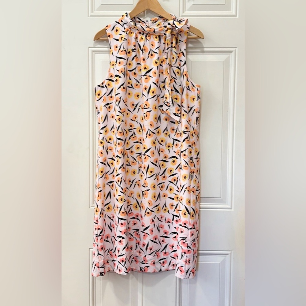 Ann Taylor Floral Print Sleeveless Tie Mock Neck Shift Dress in Size 14